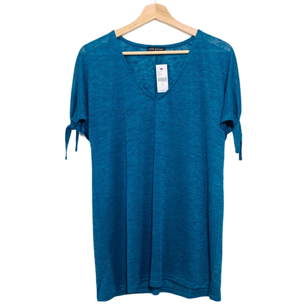 Lane Bryant Teal Blue V-Neck Top with Tied Short Sleeves Size 10 / 12 NWT